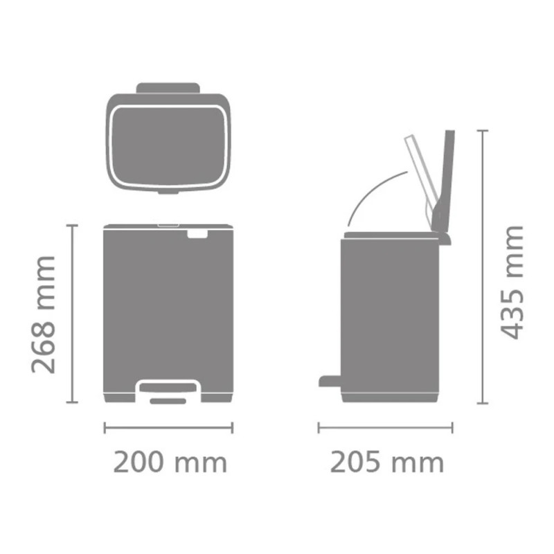 Coș de gunoi Brabantia Bo Pedal 1010126, 4 l, închidere ușoară, bază antiderapantă, gri