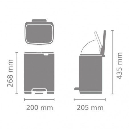 Coș de gunoi Brabantia Bo Pedal 1010126, 4 l, închidere ușoară, bază antiderapantă, gri