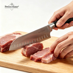Set de cutite Swiss Haus SH-KSL6CR, 6 piese, Otel inoxidabil, Manere metalice, Suport, Crem