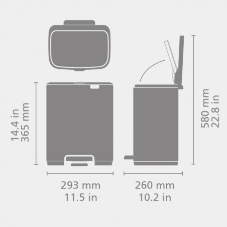 Coș de gunoi Brabantia Bo Pedal 1010128, 12 l, închidere ușoară, bază antiderapantă, gri