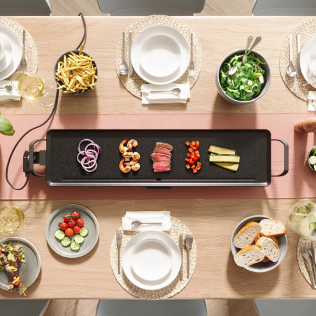 Gratar teppanyaki Swiss Haus SH-TP90, 2000 W, 90 x 23 cm, Acoperire ceramica, Piese detasabile, Control temperatura, Negru