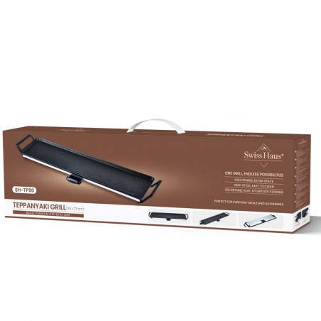 Gratar teppanyaki Swiss Haus SH-TP90, 2000 W, 90 x 23 cm, Acoperire ceramica, Piese detasabile, Control temperatura, Negru