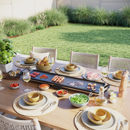 Gratar teppanyaki Swiss Haus SH-TP90, 2000 W, 90 x 23 cm, Acoperire ceramica, Piese detasabile, Control temperatura, Negru