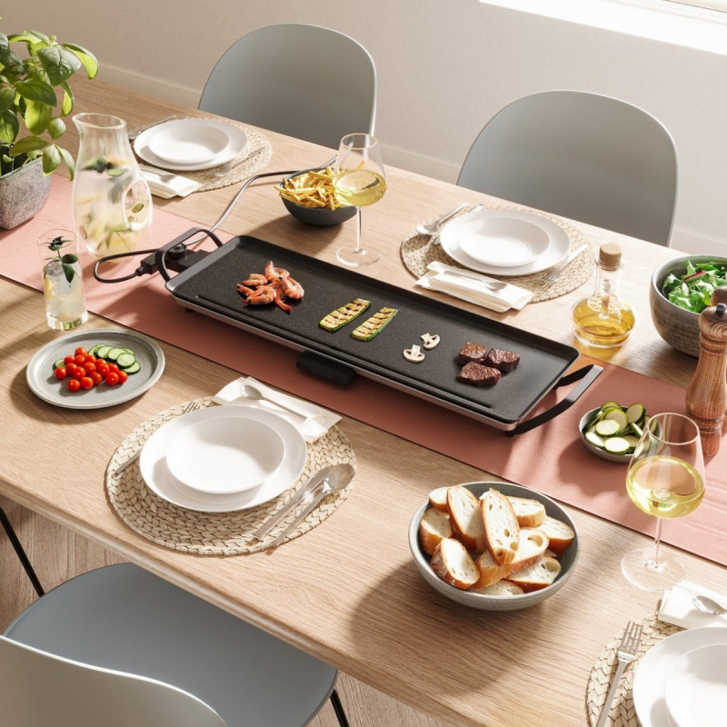 Gratar teppanyaki Swiss Haus SH-TP90, 2000 W, 90 x 23 cm, Acoperire ceramica, Piese detasabile, Control temperatura, Negru