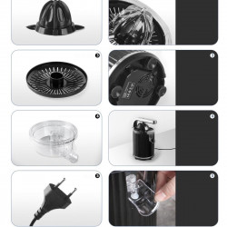 Storcator electric de citrice Swiss Haus SH-CJ23, 300 W, 1,2 l, Filtru, 2 conuri, Fara BPA, Rotire bidirectionala, Parghie de presare, Negru
