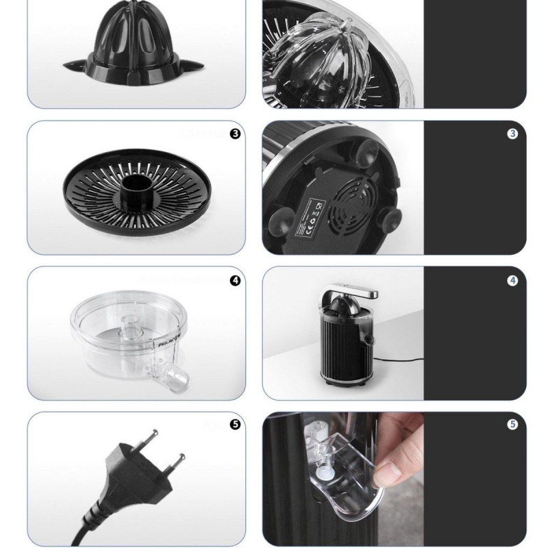 Storcator electric de citrice Swiss Haus SH-CJ23, 300 W, 1,2 l, Filtru, 2 conuri, Fara BPA, Rotire bidirectionala, Parghie de presare, Negru