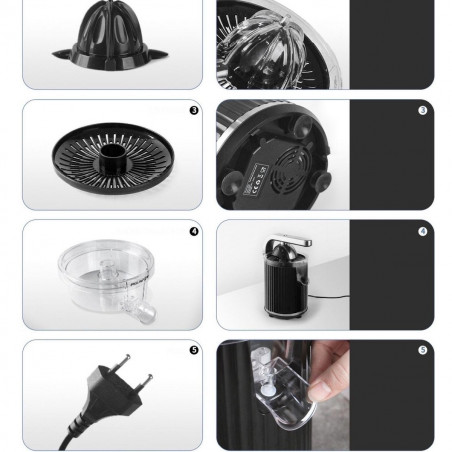 Storcator electric de citrice Swiss Haus SH-CJ23, 300 W, 1,2 l, Filtru, 2 conuri, Fara BPA, Rotire bidirectionala, Parghie de presare, Negru