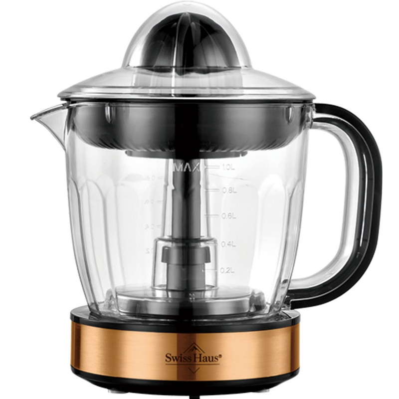 Storcator electric citrice Swiss Haus SH-CJ2140, 40 W, 1 l, Filtru,Rotatie bidirectionala, Fara BPA, Cupru/Negru