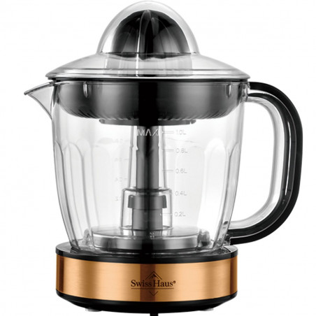 Storcator electric citrice Swiss Haus SH-CJ2140, 40 W, 1 l, Filtru,Rotatie bidirectionala, Fara BPA, Cupru/Negru
