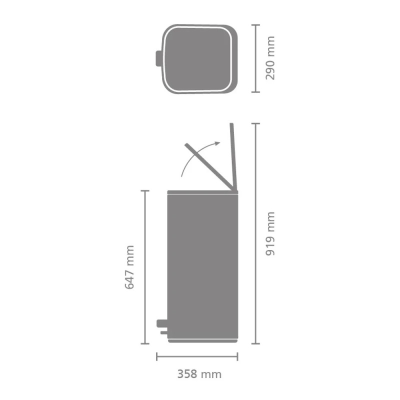 Coș de gunoi Brabantia Bo Pedal 1010129, 30 l, închidere ușoară, bază antiderapantă, gri