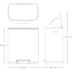 Coș de gunoi Brabantia Bo Pedal 1003188, 2x30 l, închidere lină, bază antiderapantă, alb