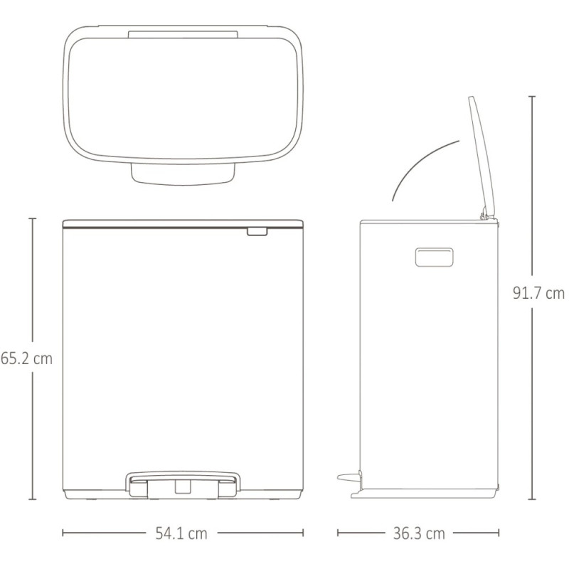 Coș de gunoi Brabantia Bo Pedal 1003188, 2x30 l, închidere lină, bază antiderapantă, alb