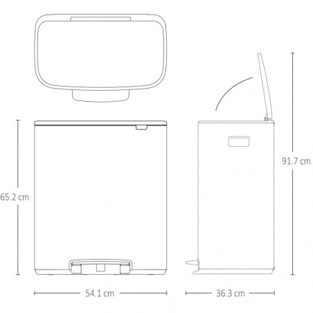 Coș de gunoi Brabantia Bo Pedal 1003188, 2x30 l, închidere lină, bază antiderapantă, alb