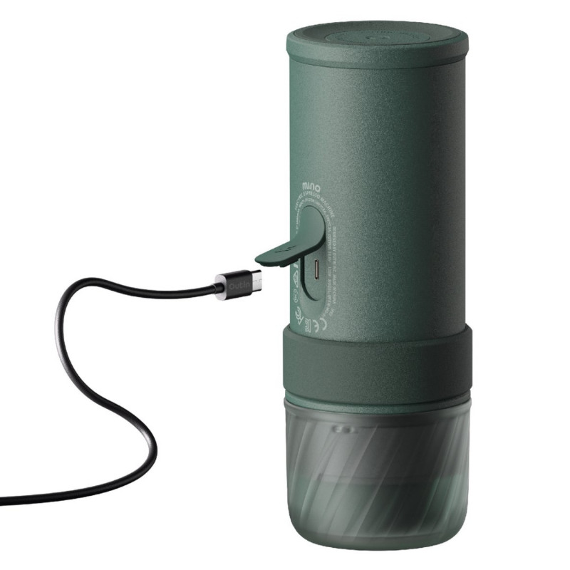 Espressor portabil Outin Mino CG, 22 bari, 9000 mAh, 70 ml, Extractie la 93,3°C, Cafea macinata si capsule Nespresso, USB-C, Verde montan