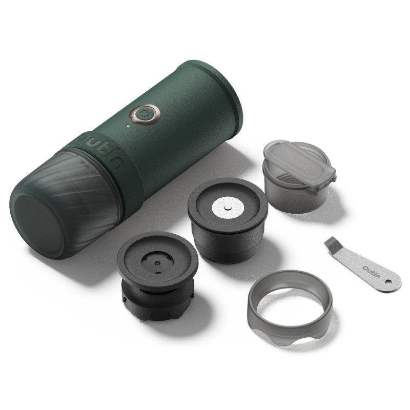 Espressor portabil Outin Mino CG, 22 bari, 9000 mAh, 70 ml, Extractie la 93,3°C, Cafea macinata si capsule Nespresso, USB-C, Verde montan