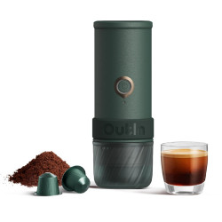 Espressor portabil Outin Mino CG, 22 bari, 9000 mAh, 70 ml, Extractie la 93,3°C, Cafea macinata si capsule Nespresso, USB-C, Verde montan