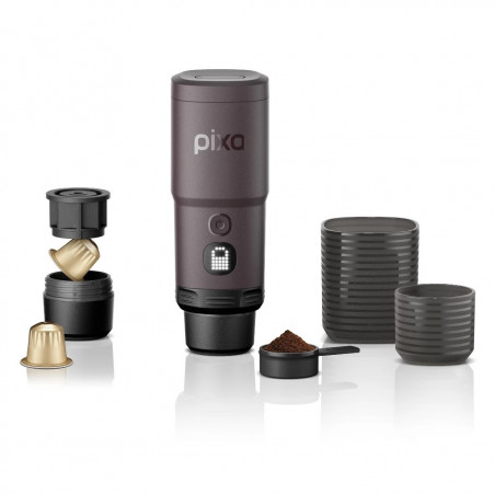 Aparat de espresso portabil Wacaco Pixapresso, 20 bari, 9000 mAh, 120 ml, cafea măcinată + capsule, panou de control tactil cu LED, roșu închis