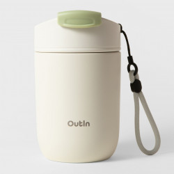 Ceasca termica Outin Travel Tumbler, 350 ml, Mentine cald 6 ore, Rece 12 ore, Otel inoxidabil 316L, Pereti dubli, Izolatie sub vid, Alb nisipos
