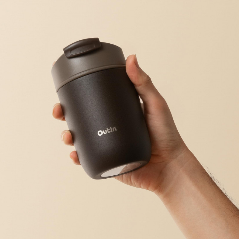 Ceasca termica Outin Travel Tumbler, 350 ml, Mentine cald 6 ore, Rece 12 ore, Otel inoxidabil 316L, Pereti dubli, Izolatie sub vid, Maro teracota