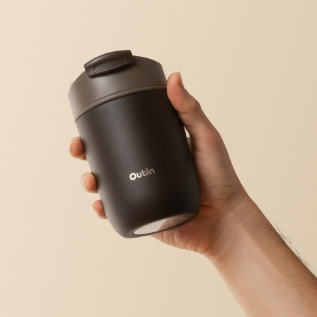 Ceasca termica Outin Travel Tumbler, 350 ml, Mentine cald 6 ore, Rece 12 ore, Otel inoxidabil 316L, Pereti dubli, Izolatie sub vid, Maro teracota