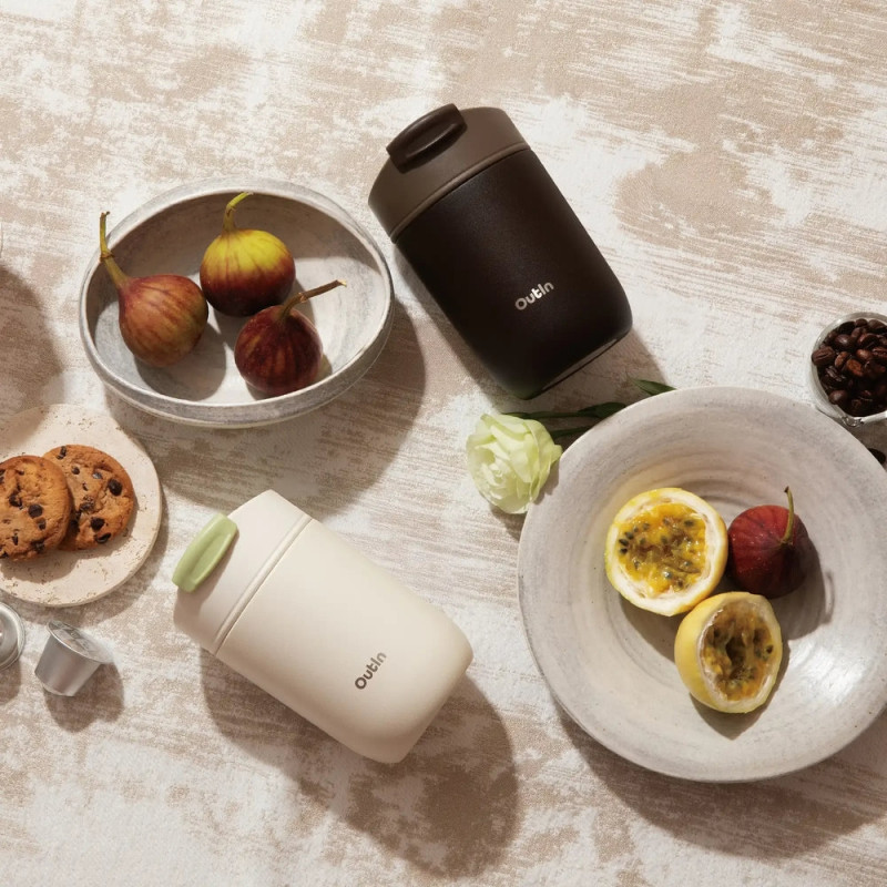 Ceasca termica Outin Travel Tumbler, 350 ml, Mentine cald 6 ore, Rece 12 ore, Otel inoxidabil 316L, Pereti dubli, Izolatie sub vid, Maro teracota