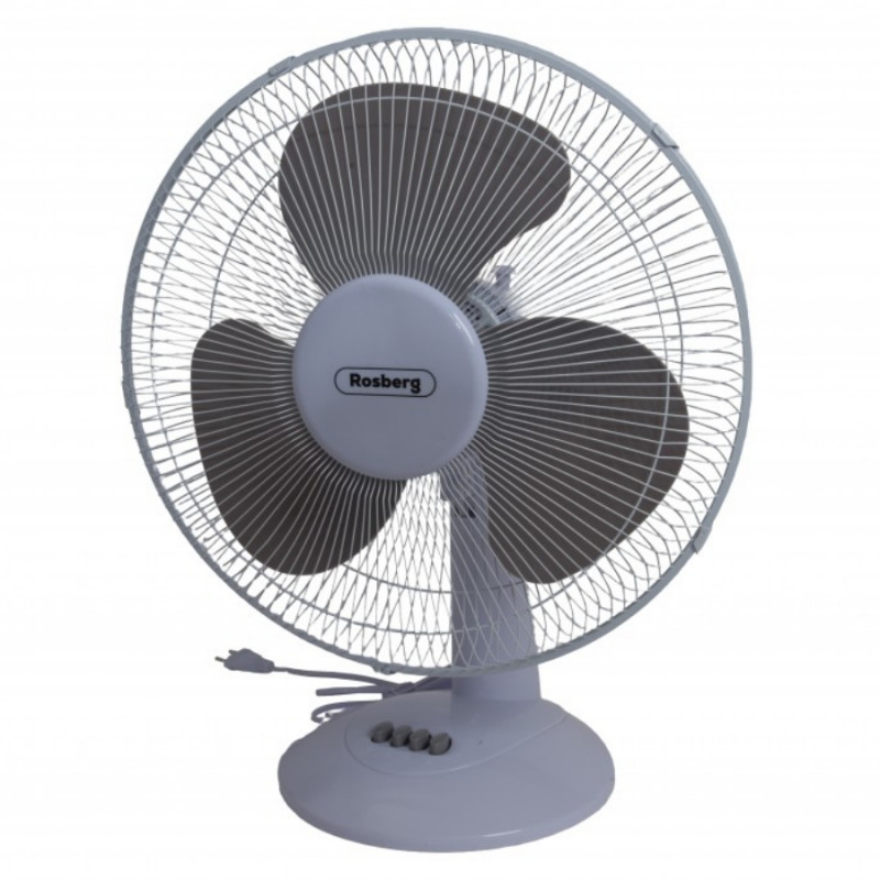 Ventilator de birou Rosberg R51760B16, 40 W, 40 cm, 3 viteze, Oscilatie, Inclinare reglabila, Alb/Gri