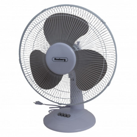 Ventilator de birou Rosberg R51760B16, 40 W, 40 cm, 3 viteze, Oscilatie, Inclinare reglabila, Alb/Gri