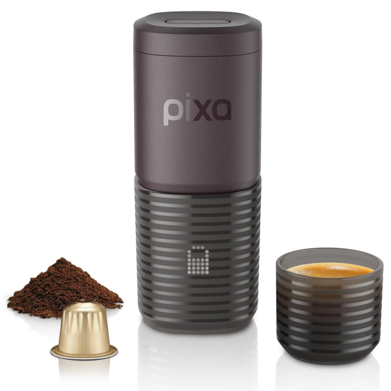 Espressor portabil Wacaco Pixapresso, 20 bari, 210 ml, Cafea macinata si capsule NS/Nespresso, 9000 mAh, Maro