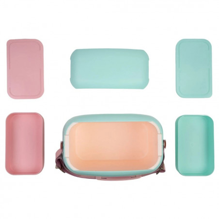 Geanta frigorifica Polarbox Pop, 6 litri, Include 2 cutii pentru pranz, Pana la 24 h, Albastru/Roz