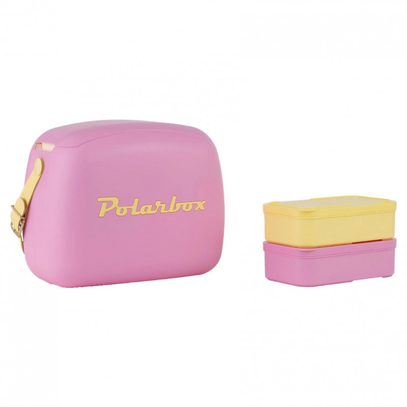 Geanta frigorifica Polarbox Pop, 6 litri, Include 2 cutii pentru pranz, Pana la 24 de ore, Roz/Galben