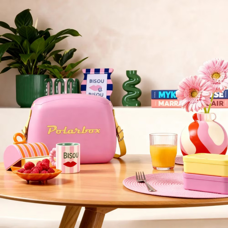 Geanta frigorifica Polarbox Pop, 6 litri, Include 2 cutii pentru pranz, Pana la 24 de ore, Roz/Galben