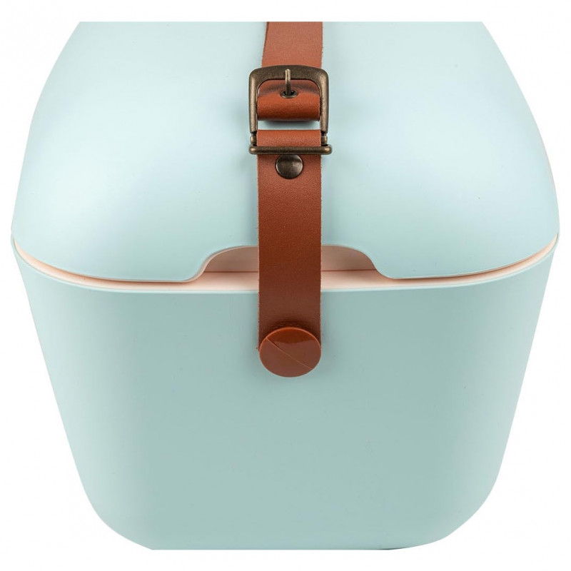 Geanta frigorifica Polarbox Classic, 20 litri, Polistiren AIRPOP, 5-15°C pana la 24 h, Curea clasică din piele, Albastru/Roz