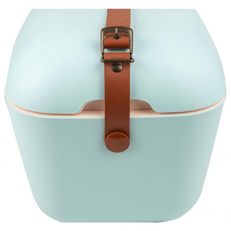 Geanta frigorifica Polarbox Classic, 20 litri, Polistiren AIRPOP, 5-15°C pana la 24 h, Curea clasică din piele, Albastru/Roz