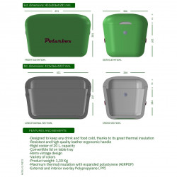 Geanta frigorifica Polarbox Classic, 20 litri, Polistiren AIRPOP, 5-15°C pana la 24 h, Curea clasică din piele, Albastru/Roz