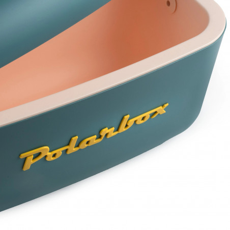 Geanta frigorifica Polarbox Classic, 20 litri, Polistiren AIRPOP, 5-15°C pana la 24 h, Curea clasică din piele, Albastru inchis/Roz