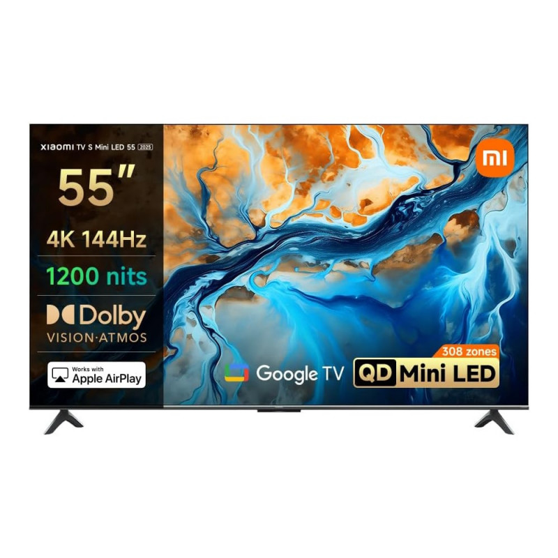 Televizor Xiaomi S Pro Mini LED 55 2026 ELA6300EU, 55'', 139 cm, 3840x2160 UHD-4K, Clasa G, Smart TV, QD-Mini LED, Bluetooth, Wi-Fi, Android, Negru