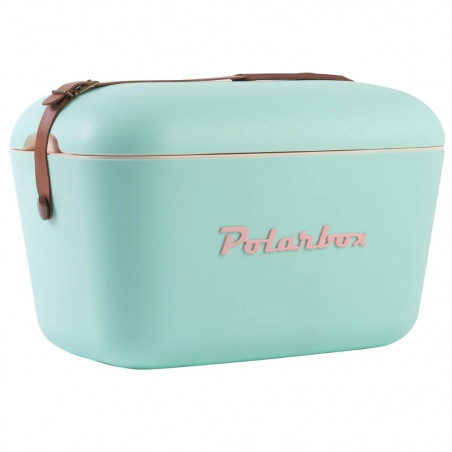 Geanta frigorifica Polarbox Classic, 12 litri, Polistiren AIRPOP, 5-15°C pana la 24 h, Curea clasică din piele, Albastru/Roz