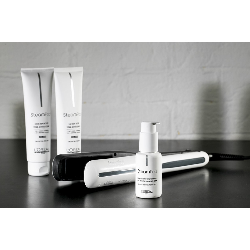Placa de indreptat parul LOreal Professionnel SteamPod 3.0, 158 W, 0,8 g/min, Rezervor de apa incorporat, Cablu rotativ, Pana la 210°C, Alb/Negru