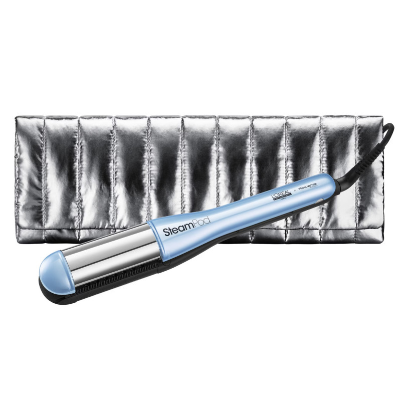 Placa de indreptat parul LOreal Professionnel SteamPod 4.0 Glacial Utopia, 165 W, 0,8 l/min, Rezervor de apa incorporat, Cablu rotativ, Pana la 210°C, Albastru/Alb