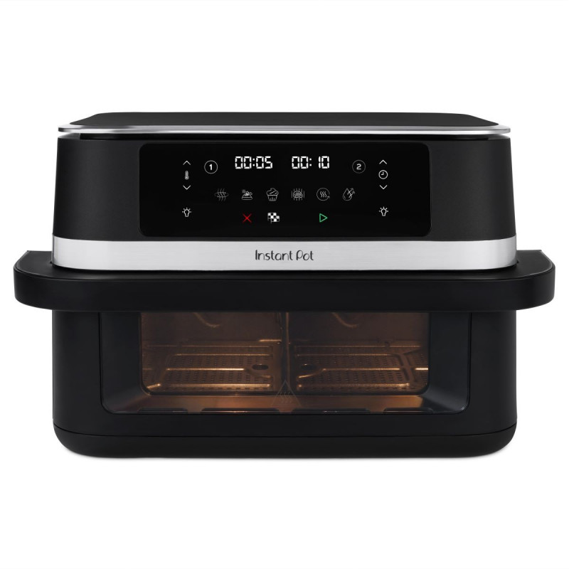 Friteuză dubla cu aer cald 8-în-1 Instant Pot Vortex VersaZone XL ClearCook 140-3025-01-EU, 2800 W, 12 l, 205 °C, EvenCrisp, Finalizare sincronizata a programelor, Comanda tactila, Negru/Inox