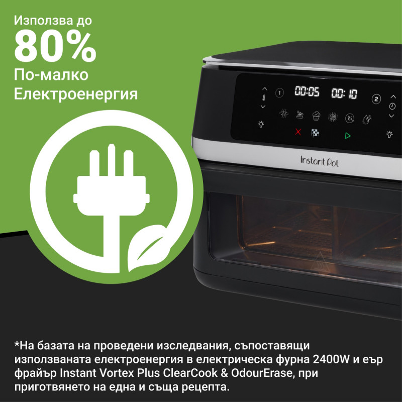 Friteuză dubla cu aer cald 8-în-1 Instant Pot Vortex VersaZone XL ClearCook 140-3025-01-EU, 2800 W, 12 l, 205 °C, EvenCrisp, Finalizare sincronizata a programelor, Comanda tactila, Negru/Inox