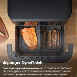 Friteuză dubla cu aer cald 8-în-1 Instant Pot Vortex VersaZone XL ClearCook 140-3025-01-EU, 2800 W, 12 l, 205 °C, EvenCrisp, Finalizare sincronizata a programelor, Comanda tactila, Negru/Inox