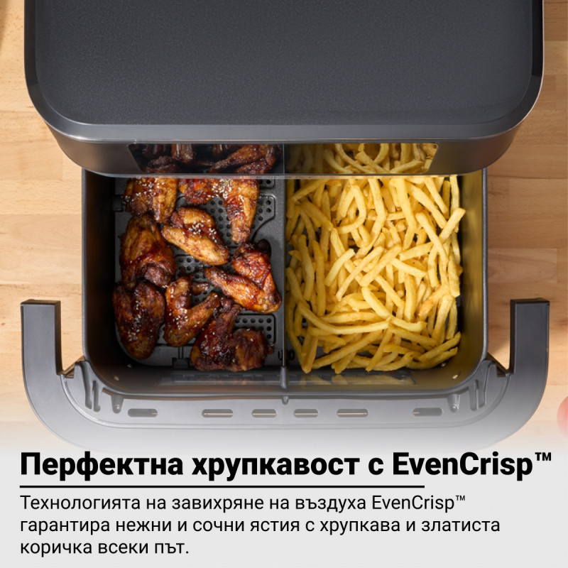 Friteuză dubla cu aer cald 8-în-1 Instant Pot Vortex VersaZone XL ClearCook 140-3025-01-EU, 2800 W, 12 l, 205 °C, EvenCrisp, Finalizare sincronizata a programelor, Comanda tactila, Negru/Inox