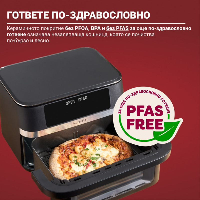 Friteuză dubla cu aer cald 8-în-1 Instant Pot Vortex VersaZone XL ClearCook 140-3025-01-EU, 2800 W, 12 l, 205 °C, EvenCrisp, Finalizare sincronizata a programelor, Comanda tactila, Negru/Inox