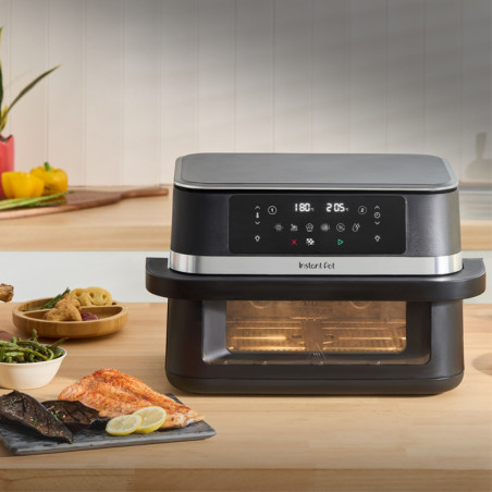 Friteuză dubla cu aer cald 8-în-1 Instant Pot Vortex VersaZone XL ClearCook 140-3025-01-EU, 2800 W, 12 l, 205 °C, EvenCrisp, Finalizare sincronizata a programelor, Comanda tactila, Negru/Inox