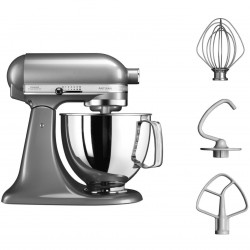 Mixer planetar KitchenAid Artisan Elegance 5KSM125ECU Contour Silver, 300 W, 4,8 l, Transmisie directa, 10 viteze, Argintiu metalizat