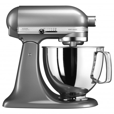 Mixer planetar KitchenAid Artisan Elegance 5KSM125ECU Contour Silver, 300 W, 4,8 l, Transmisie directa, 10 viteze, Argintiu metalizat