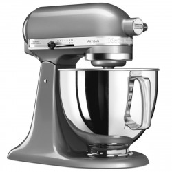Mixer planetar KitchenAid Artisan Elegance 5KSM125ECU Contour Silver, 300 W, 4,8 l, Transmisie directa, 10 viteze, Argintiu metalizat