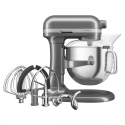 Mixer planetar KitchenAid Artisan 5KSM70SHXEMS Medallion silver, 375 W, 6,6 l, 11 viteze, 67 de puncte de contact, Ridicare bol, Viteză speciala „Fold”, Flex Edge, Gri metalizat