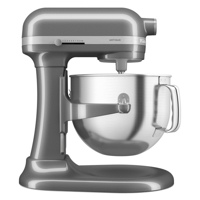 Mixer planetar KitchenAid Artisan 5KSM70SHXEMS Medallion silver, 375 W, 6,6 l, 11 viteze, 67 de puncte de contact, Ridicare bol, Viteză speciala „Fold”, Flex Edge, Gri metalizat